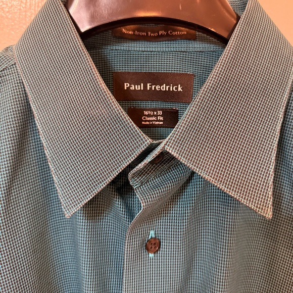 Paul Fredrick Men's Teal Long Sleeve Shirt Classic fit Non - Iron 16 1/2 + 33 - Picture 9 of 9
